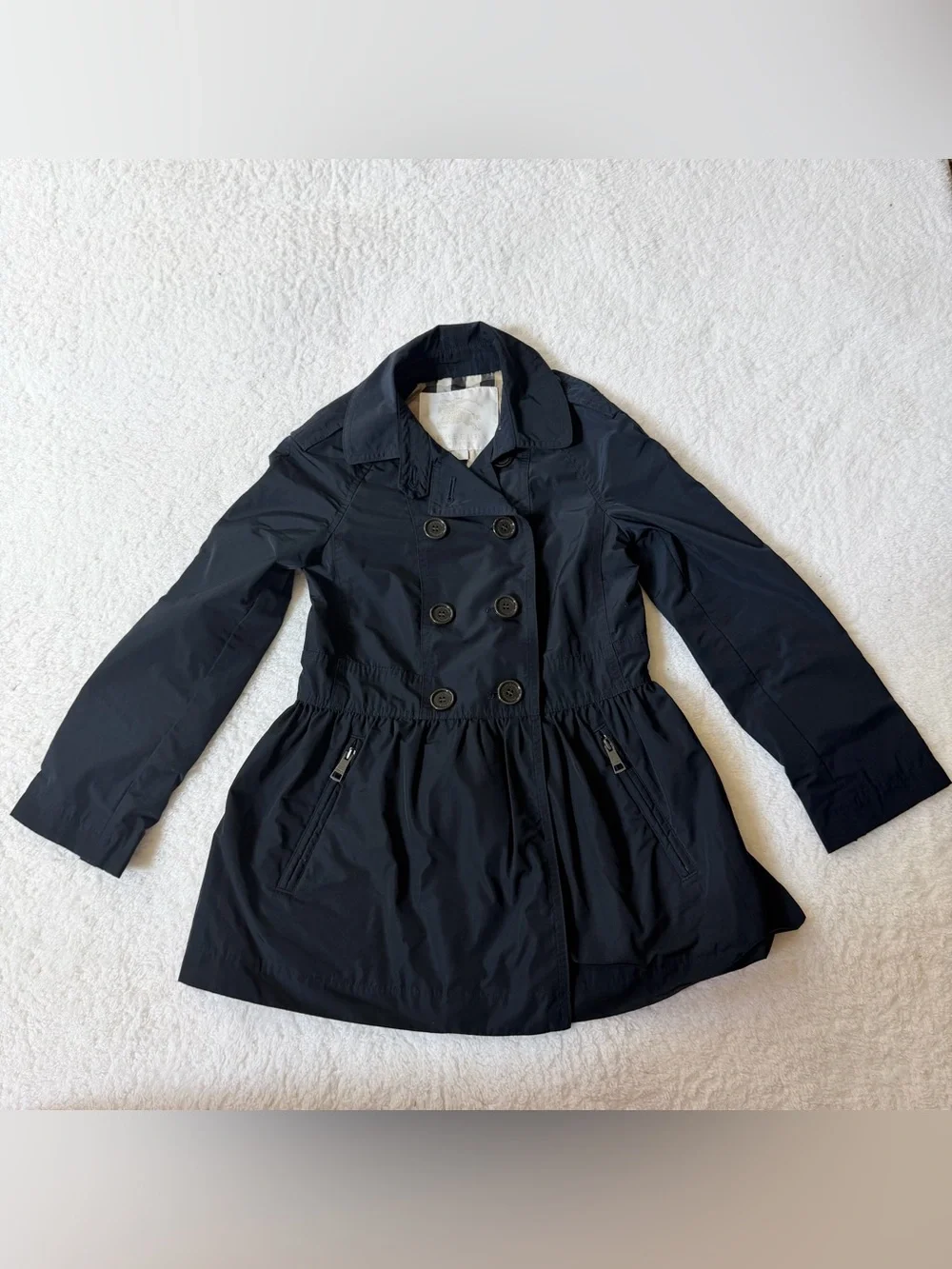 Burberry Girls 8Y Jacket Trench Coat Nova Check Children Authentic Navy